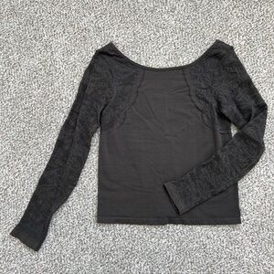 Elegant Dark Gray Anthropologie Lace Sleeve Top